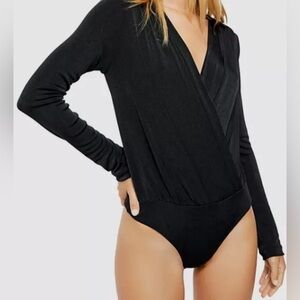 Express, long sleeve deep wrap V-neck bodysuit